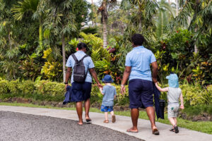 Image shows two dedicated nannies with two kids (one per tot!) off to an interactive eco-activity as part of the Bula Kids Club. With award-winning programmes, dedicated childcare, and endless opportunities to explore and connect, your family vacation in Fiji will be anything but ordinary.